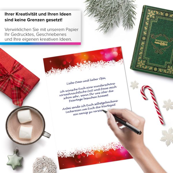 50 Blatt Weihnachtspapier (A4) | Geschäftlich oder Speisekarte | Motivpapier | edles Briefpapier Weihnachten | beidseitig weihnachtlich bedruckt