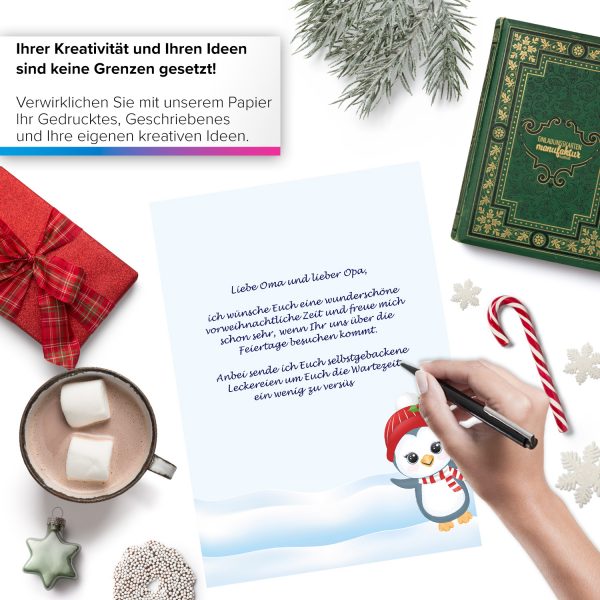 50 Blatt Weihnachtspapier (A4) | Pinguin | Motivpapier | edles Briefpapier Weihnachten | beidseitig weihnachtlich bedruckt