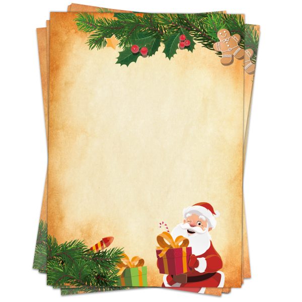 50 Blatt Weihnachtspapier (A4) | Weihnachtsmann Vintage 2 | Motivpapier | edles Briefpapier Weihnachten | beidseitig weihnachtlich bedruckt