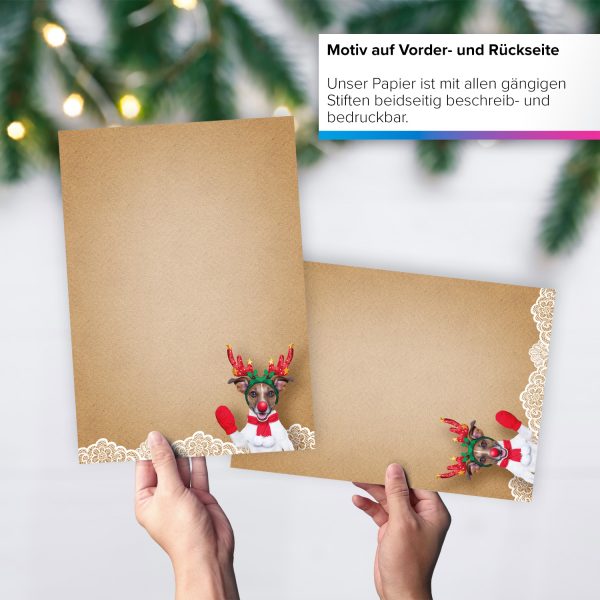 50 Blatt Weihnachtspapier (A4) | Lustiger Hund | Motivpapier | edles Briefpapier Weihnachten | beidseitig weihnachtlich bedruckt