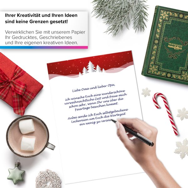 50 Blatt Weihnachtspapier (A4) | Klassisch rot | Motivpapier | edles Briefpapier Weihnachten | beidseitig weihnachtlich bedruckt
