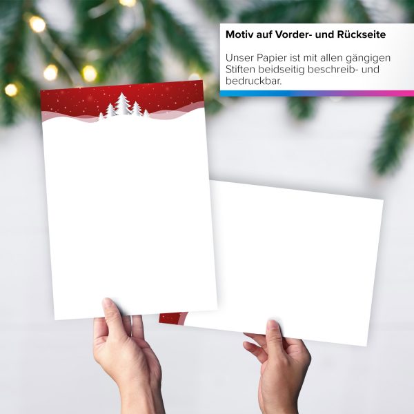 50 Blatt Weihnachtspapier (A4) | Klassisch rot | Motivpapier | edles Briefpapier Weihnachten | beidseitig weihnachtlich bedruckt