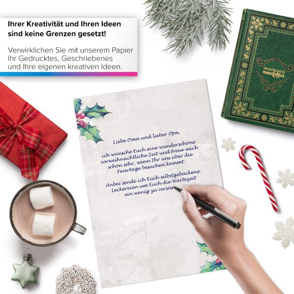 50 Blatt Weihnachtspapier (A4) | Aquarell Look | Motivpapier | edles Briefpapier Weihnachten | beidseitig weihnachtlich bedruckt