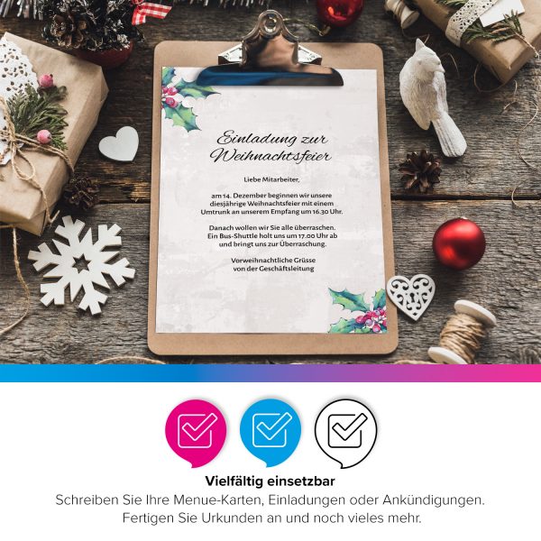 50 Blatt Weihnachtspapier (A4) | Aquarell Look | Motivpapier | edles Briefpapier Weihnachten | beidseitig weihnachtlich bedruckt