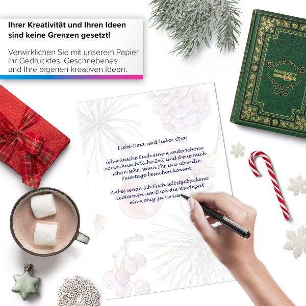 50 Blatt Weihnachtspapier (A4) | Weihnachtliches Gemalt | Motivpapier | edles Briefpapier Weihnachten | beidseitig weihnachtlich bedruckt