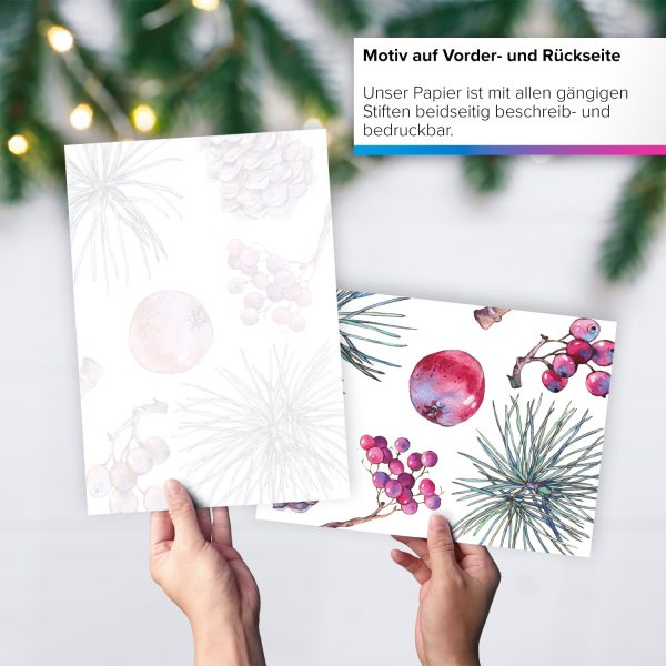 50 Blatt Weihnachtspapier (A4) | Weihnachtliches Gemalt | Motivpapier | edles Briefpapier Weihnachten | beidseitig weihnachtlich bedruckt