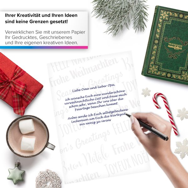 50 Blatt Weihnachtspapier (A4) | Internationale Wünsche | Motivpapier | edles Briefpapier Weihnachten | beidseitig weihnachtlich bedruckt