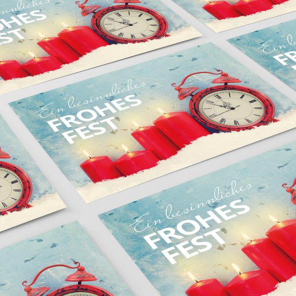 8 moderne Weihnachtskarten mit Umschlag - Motiv Kerzen mit Wecker - Design-Karten zu Weihnachten im Set
