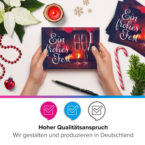 8 moderne Weihnachtskarten mit Umschlag - Motiv 2 Sektgläser - Design-Karten zu Weihnachten im Set