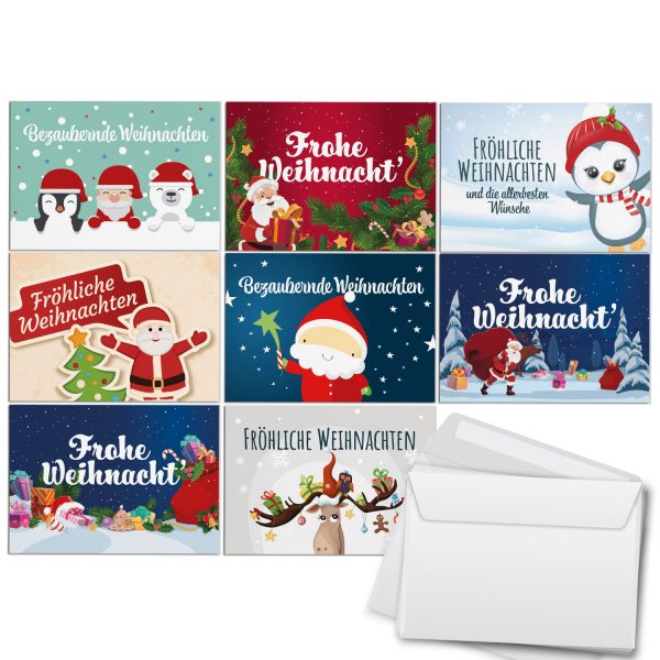 8 verschiedene Weihnachtskarten mit Umschlag - Motiv Mix 1 - Design-Karten zu Weihnachten im Set