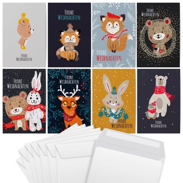 8 verschiedene Weihnachtskarten mit Umschlag - Motiv Mix 2 - Design-Karten zu Weihnachten im Set