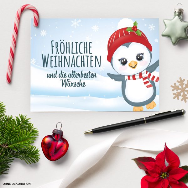 8 moderne Weihnachtskarten mit Umschlag - Motiv Niedlicher Pinguin - Design-Karten zu Weihnachten im Set
