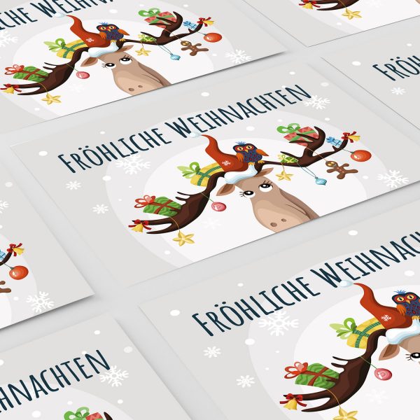 8 moderne Weihnachtskarten mit Umschlag - Motiv Niedlicher Elch - Design-Karten zu Weihnachten im Set