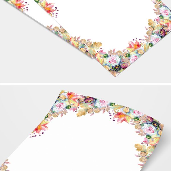50 Blatt Briefpapier (A4) | Gemalte Blumen Rahmen bunt | Motivpapier | edles Design Papier | beidseitig bedruckt | Bastelpapier | 90 g/m²