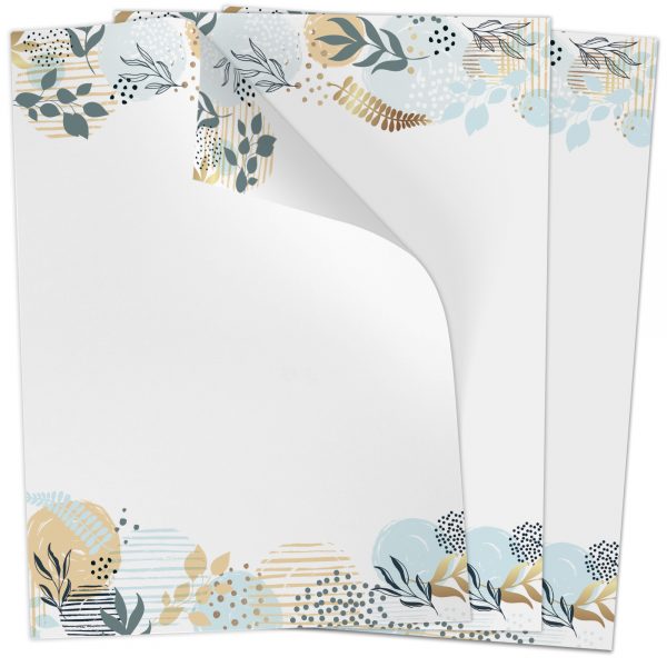 Briefpapier DIN A4 | Grafisch Modern Florale Muster Türkis edel | Motivpapier | edles Design Papier | beidseitig bedruckt | Bastelpapier | 90 g/m²
