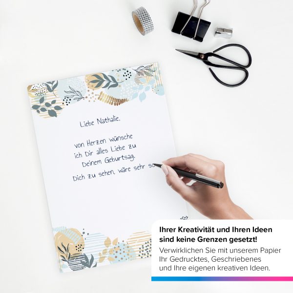 Briefpapier DIN A4 | Grafisch Modern Florale Muster Türkis edel | Motivpapier | edles Design Papier | beidseitig bedruckt | Bastelpapier | 90 g/m²