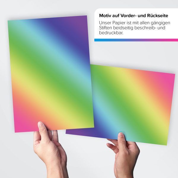 Briefpapier DIN A4 | Regenbogen Verlauf bunt | Motivpapier | edles Design Papier | beidseitig bedruckt | Bastelpapier | 90 g/m²