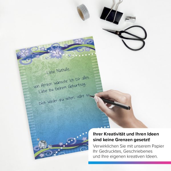Briefpapier DIN A4 | Vintage modern blau grün | Motivpapier | edles Design Papier | beidseitig bedruckt | Bastelpapier | 90 g/m²