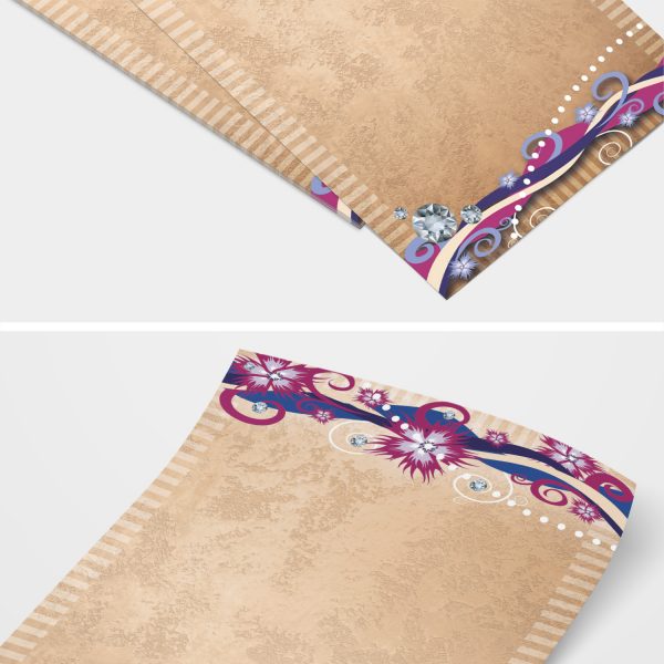 Briefpapier DIN A4 | Vintage modern braun lila | Motivpapier | edles Design Papier | beidseitig bedruckt | Bastelpapier | 90 g/m²