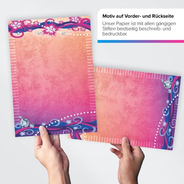 Briefpapier DIN A4 | Vintage modern rosa rot | Motivpapier | edles Design Papier | beidseitig bedruckt | Bastelpapier | 90 g/m²