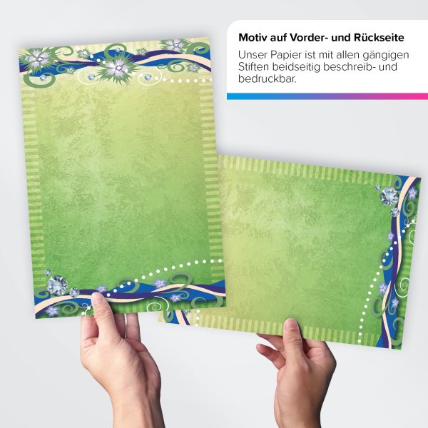 Briefpapier DIN A4 | Vintage modern grün | Motivpapier | edles Design Papier | beidseitig bedruckt | Bastelpapier | 90 g/m²