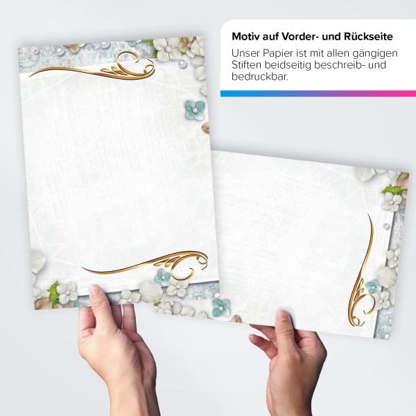 Briefpapier DIN A4 | Moderne Blumen Komposition Shabby chic | Motivpapier | edles Design Papier | beidseitig bedruckt | Bastelpapier | 90 g/m²