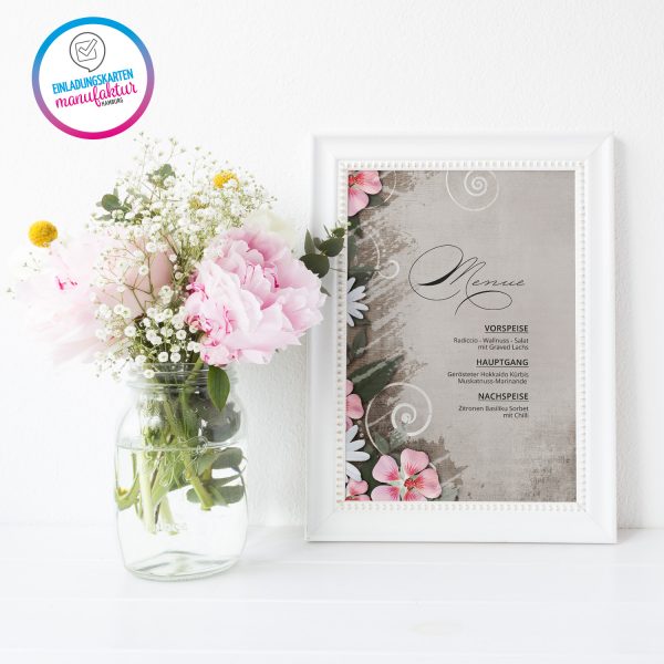 Briefpapier DIN A4 | Blumen auf Grau Braun | Motivpapier | edles Design Papier | beidseitig bedruckt | Bastelpapier | 90 g/m²
