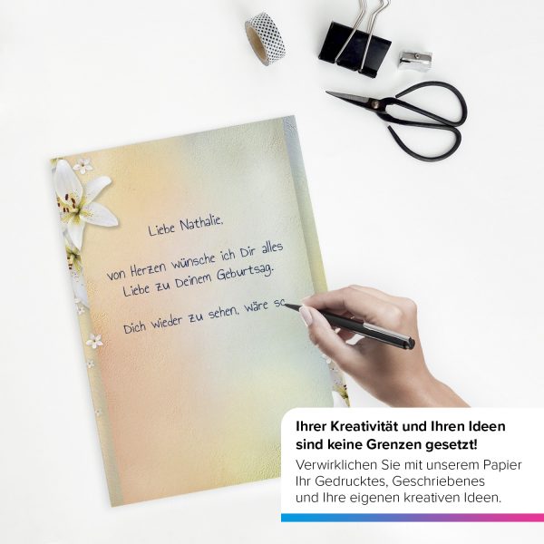 Briefpapier DIN A4 | Pastell Pop Blumen Lilie | Motivpapier | edles Design Papier | beidseitig bedruckt | Bastelpapier | 90 g/m²