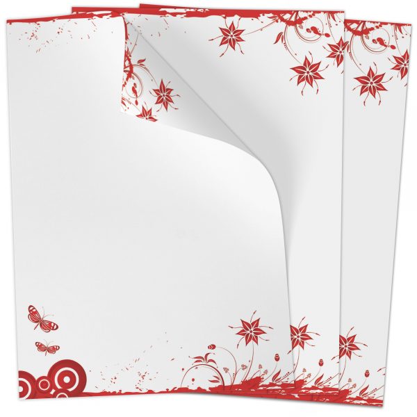 Briefpapier DIN A4 | Sommerwiese rot | Motivpapier | edles Design Papier | beidseitig bedruckt | Bastelpapier | 90 g/m²