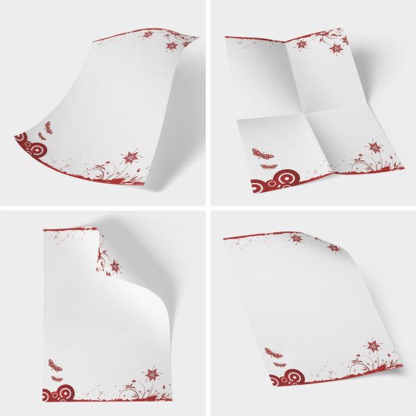 Briefpapier DIN A4 | Sommerwiese rot | Motivpapier | edles Design Papier | beidseitig bedruckt | Bastelpapier | 90 g/m²