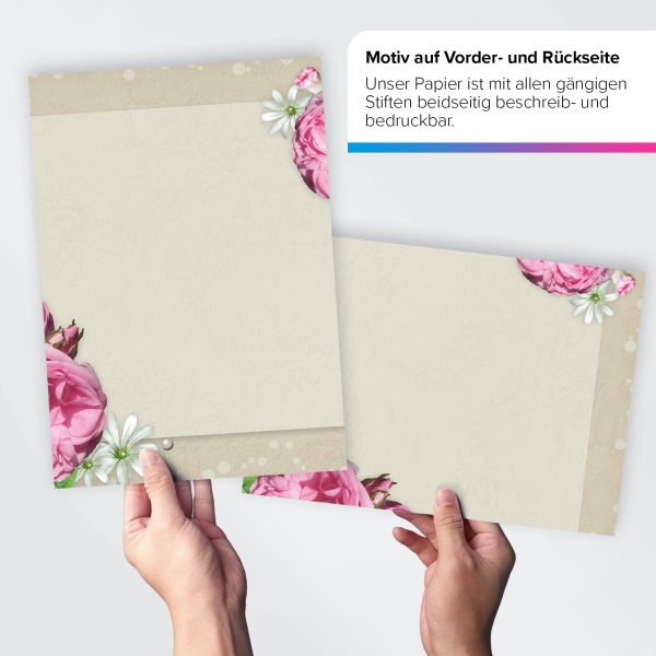 Briefpapier DIN A4 | Blumen Bouquet Romantik Vintage | Motivpapier | edles Design Papier | beidseitig bedruckt | Bastelpapier | 90 g/m²