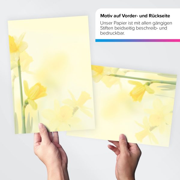 Briefpapier DIN A4 | Frühling gelb Osterglocke | Motivpapier | edles Design Papier | beidseitig bedruckt | Osternpapier Motiv Ostern | 90 g/m²