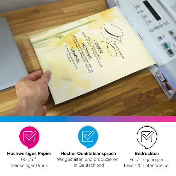 Briefpapier DIN A4 | Frühling gelb Osterglocke | Motivpapier | edles Design Papier | beidseitig bedruckt | Osternpapier Motiv Ostern | 90 g/m²
