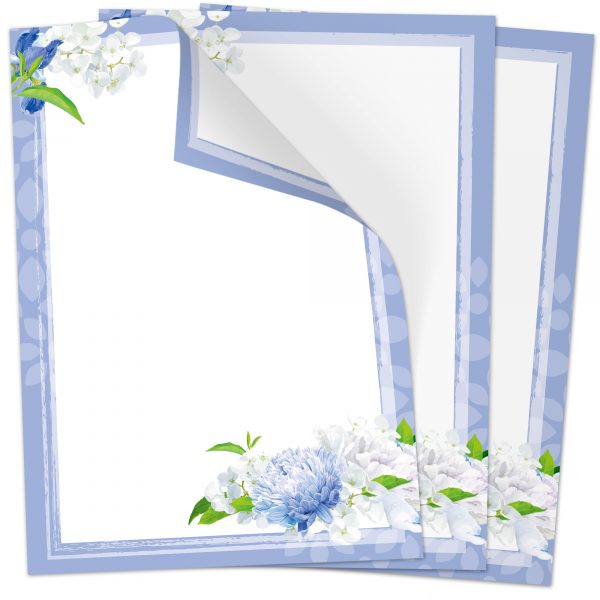 Briefpapier DIN A4 | Blumen Rahmen blau | Motivpapier | edles Design Papier | beidseitig bedruckt | Osternpapier Motiv Ostern | 90 g/m²