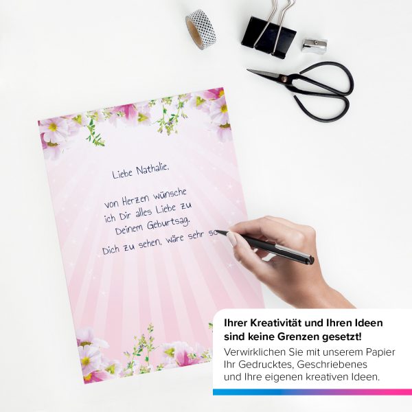 Briefpapier DIN A4 | Blumen Frühling Rosa | Motivpapier | edles Design Papier | beidseitig bedruckt | Osternpapier Motiv Ostern | 90 g/m²