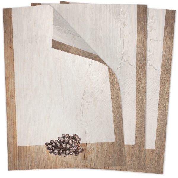 Briefpapier DIN A4 | Speisekarten | Rustikal Holz-Look Wein Karte | edles Design Gastro-Papier | beidseitig bedruckt | für Gastronomie Restaurant Menukarten