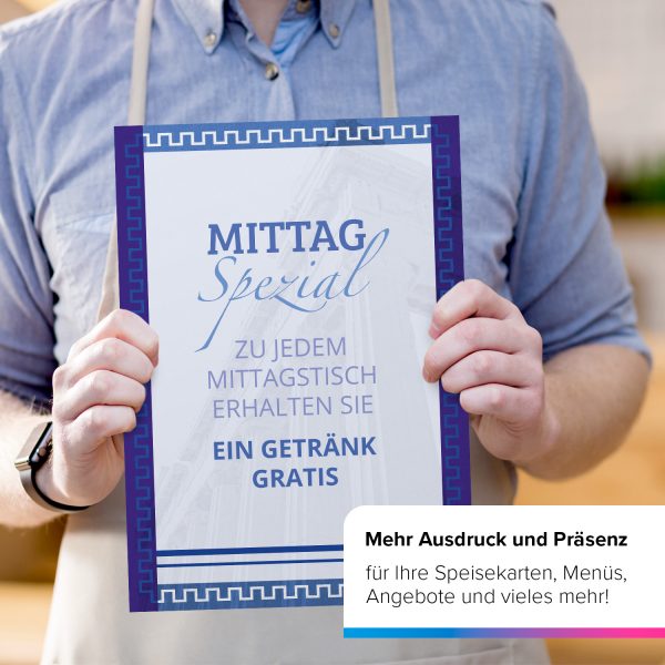 Briefpapier DIN A4 | Speisekarten | Griechisch Blau 2 | edles Design Gastro-Papier | beidseitig bedruckt | für Gastronomie Restaurant Menukarten