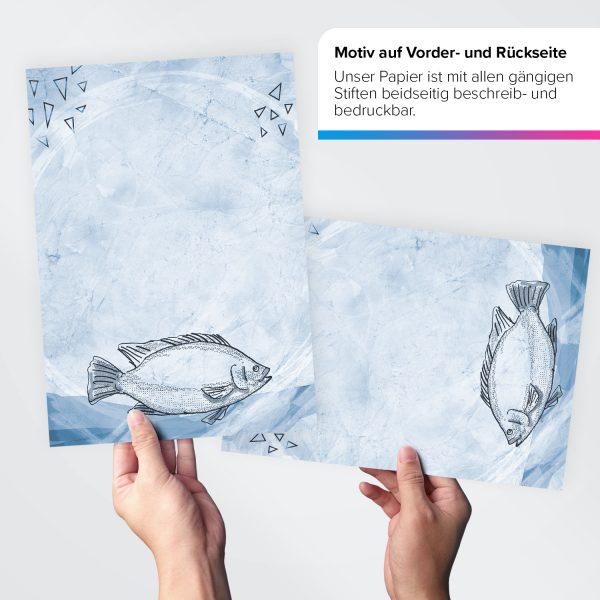 Briefpapier DIN A4 | Speisekarten | Fisch Karte | edles Design Gastro-Papier | beidseitig bedruckt | für Gastronomie Restaurant Menukarten