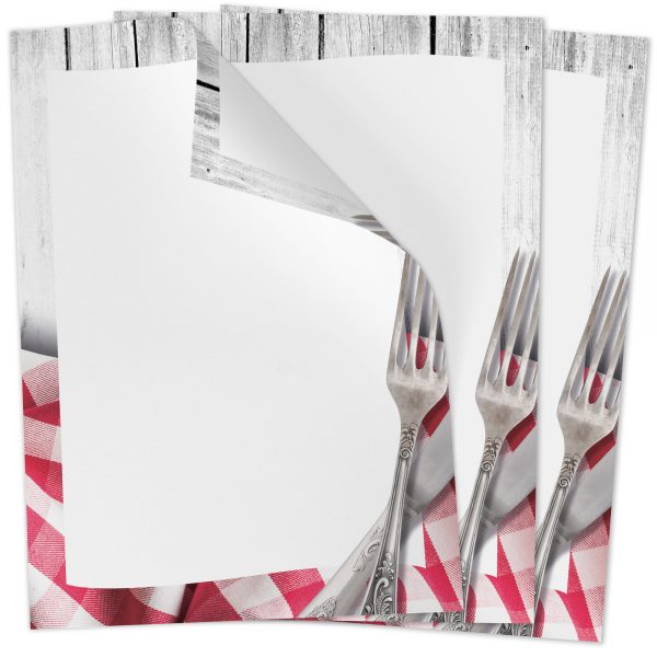 Briefpapier DIN A4 | Speisekarten | Besteck Rustikal | edles Design Gastro-Papier | beidseitig bedruckt | für Gastronomie Restaurant Menukarten