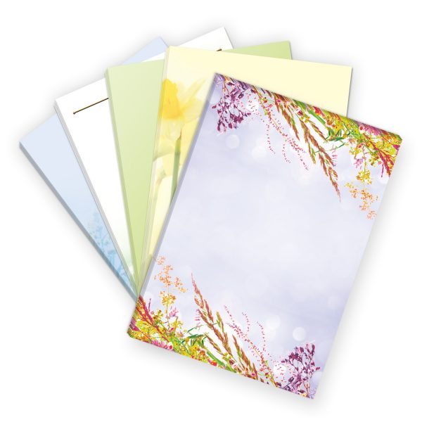 50 Blatt Briefpapier 5x10 MIX | Gräser und Blumen 5 Motive | Motivpapier A4 | edles Design Papier | beidseitig bedruckt | Set | 90 g/m²