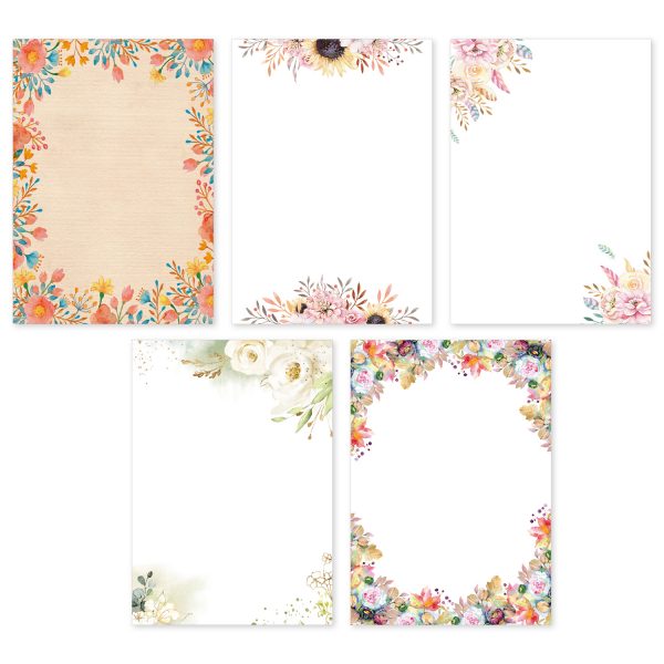 50 Blatt Briefpapier 5x10 MIX | Blumen Floraler Mix - 5 Motive | Motivpapier A4 | edles Design Papier | beidseitig bedruckt | Set | 90 g/m²