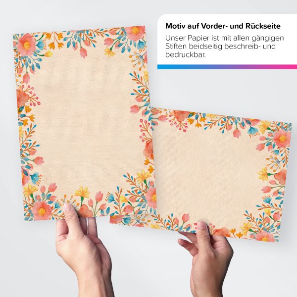 50 Blatt Briefpapier 5x10 MIX | Blumen Floraler Mix - 5 Motive | Motivpapier A4 | edles Design Papier | beidseitig bedruckt | Set | 90 g/m²