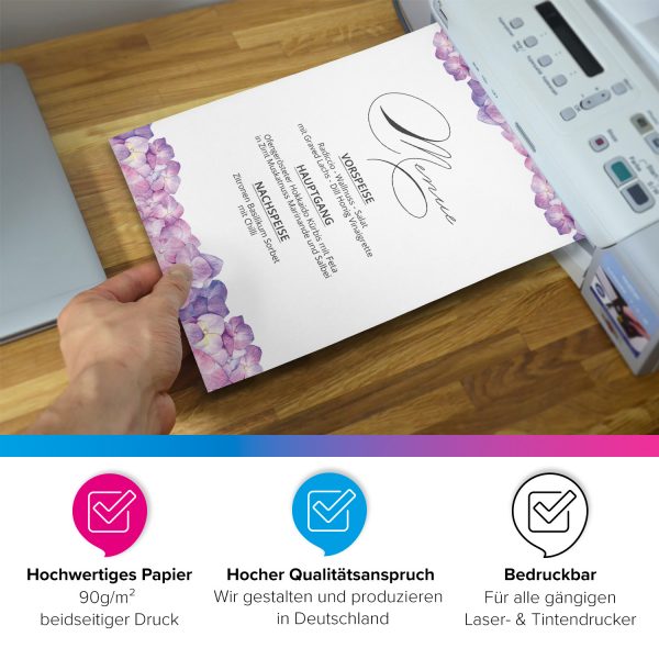 50 Blatt Briefpapier 5x10 MIX | Rosa Blumen und Blüten 5 Motive | Motivpapier A4 | edles Design Papier | beidseitig bedruckt | Set | 90 g/m²