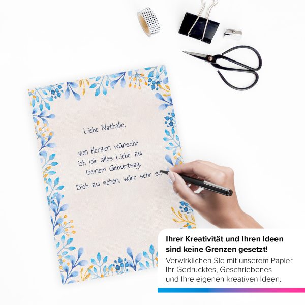 50 Blatt Briefpapier 5x10 MIX | Blumen Mix Blau - 5 Motive | Motivpapier A4 | edles Design Papier | beidseitig bedruckt | Set | 90 g/m²