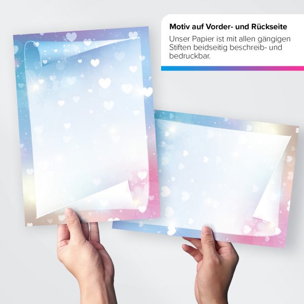 50 Blatt Briefpapier 5x10 MIX | Herz Liebe 5 Motive | Motivpapier A4 | edles Design Papier | beidseitig bedruckt | Set | 90 g/m²