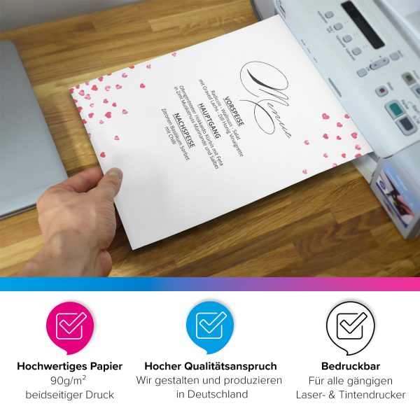 50 Blatt Briefpapier 5x10 MIX | Herz Liebe 5 Motive | Motivpapier A4 | edles Design Papier | beidseitig bedruckt | Set | 90 g/m²