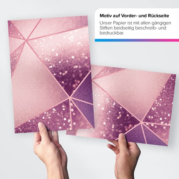 50 Blatt Bastelpapier 5x10 MIX | Rosa Lila 5 Motive | Motivpapier A4 | edles Design Papier | beidseitig bedruckt | Set | 90 g/m²