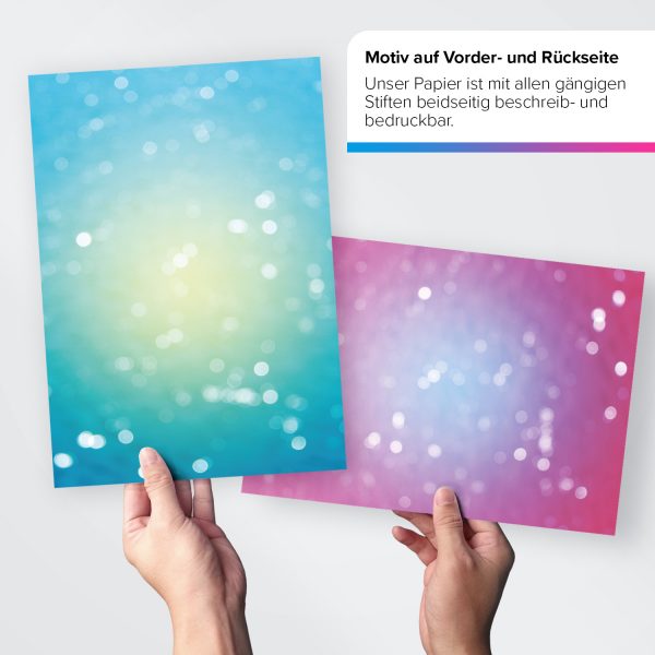 50 Blatt Bastelpapier 5x10 MIX | Bunter Rosa Blau Bastel Mix 5 Motive | Motivpapier A4 | edles Design Papier | beidseitig bedruckt | Set | 90 g/m²