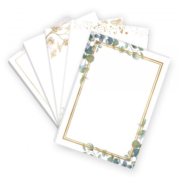 50 Blatt Briefpapier 5x10 MIX | Bunter Papier Mix 5 Motive | Motivpapier A4 | edles Design Papier | beidseitig bedruckt | Set | Eucalyptus Gold Grün