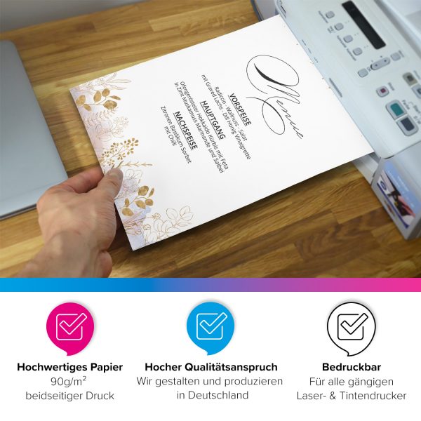 50 Blatt Briefpapier 5x10 MIX | Bunter Papier Mix 5 Motive | Motivpapier A4 | edles Design Papier | beidseitig bedruckt | Set | Eucalyptus Gold Grün